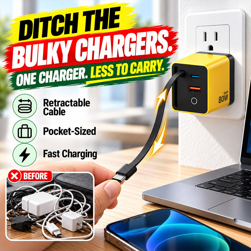 🔥3 in 1 GaN Charger,Scalable 80W MAX fast charger module with Type-C cable and 1 USB ports (LA)