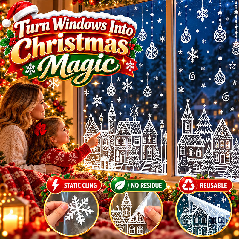 🎁🎄 Christmas Village Window Sticker Set