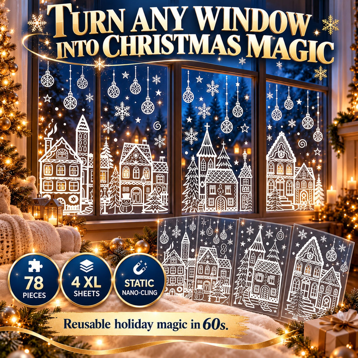 🎁🎄 Christmas Village Window Sticker Set (la)