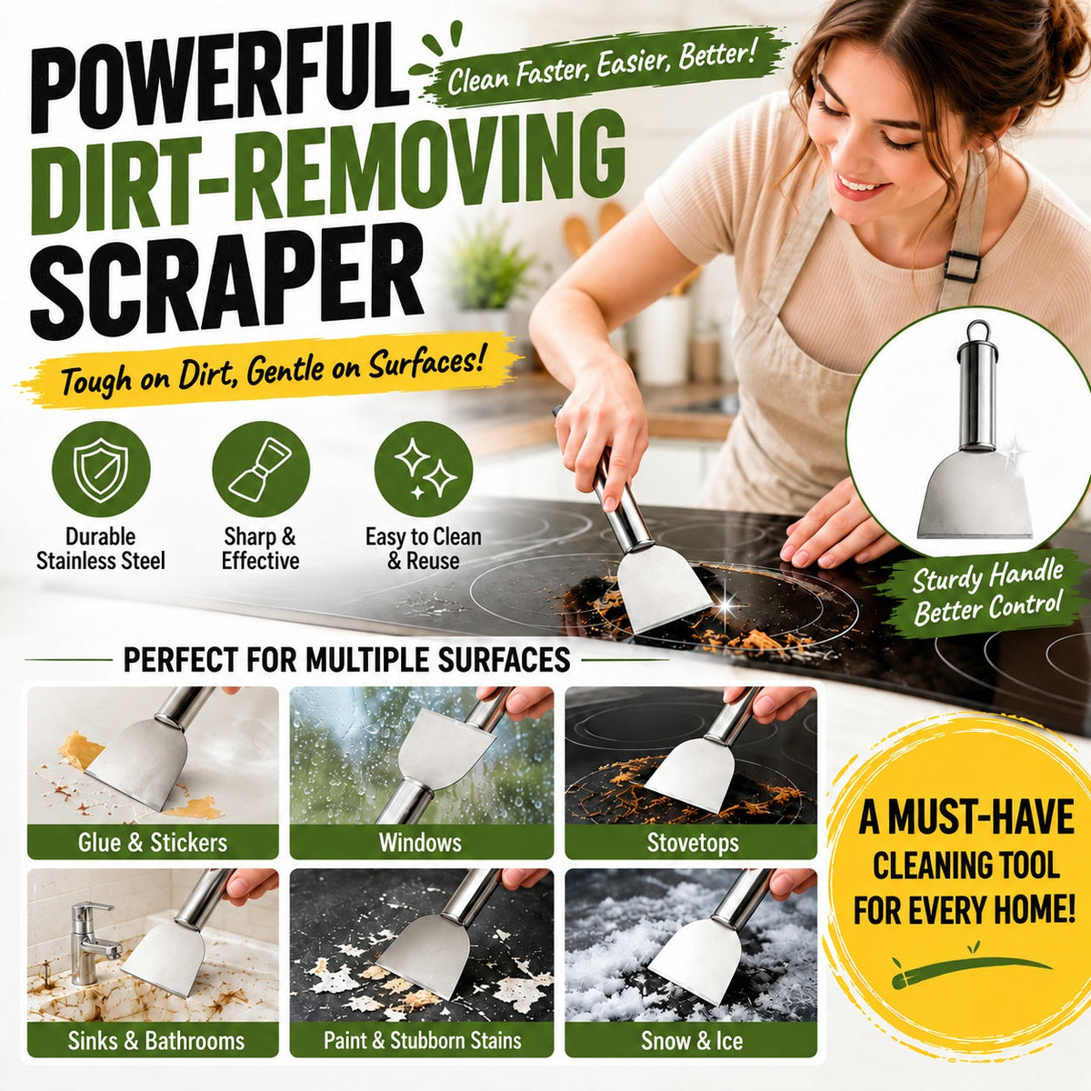 Multi-Purpose Stainless Steel Ice Cleaning Scraper