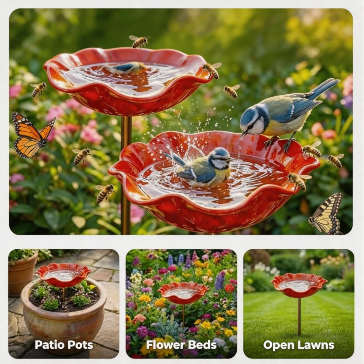 🎁Turqelis™ Handmade Metal Flower Garden Stake Bird Bath🐦