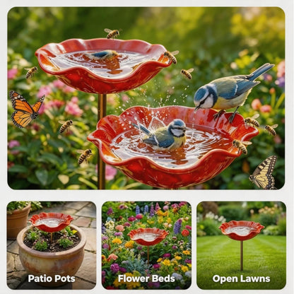 🎁Turqelis™ Handmade Metal Flower Garden Stake Bird Bath🐦
