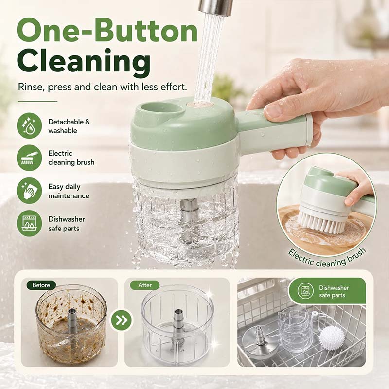 Turqelis™ 4-in-1 manual electric vegetable cutter set Multifunction cordless food processor
