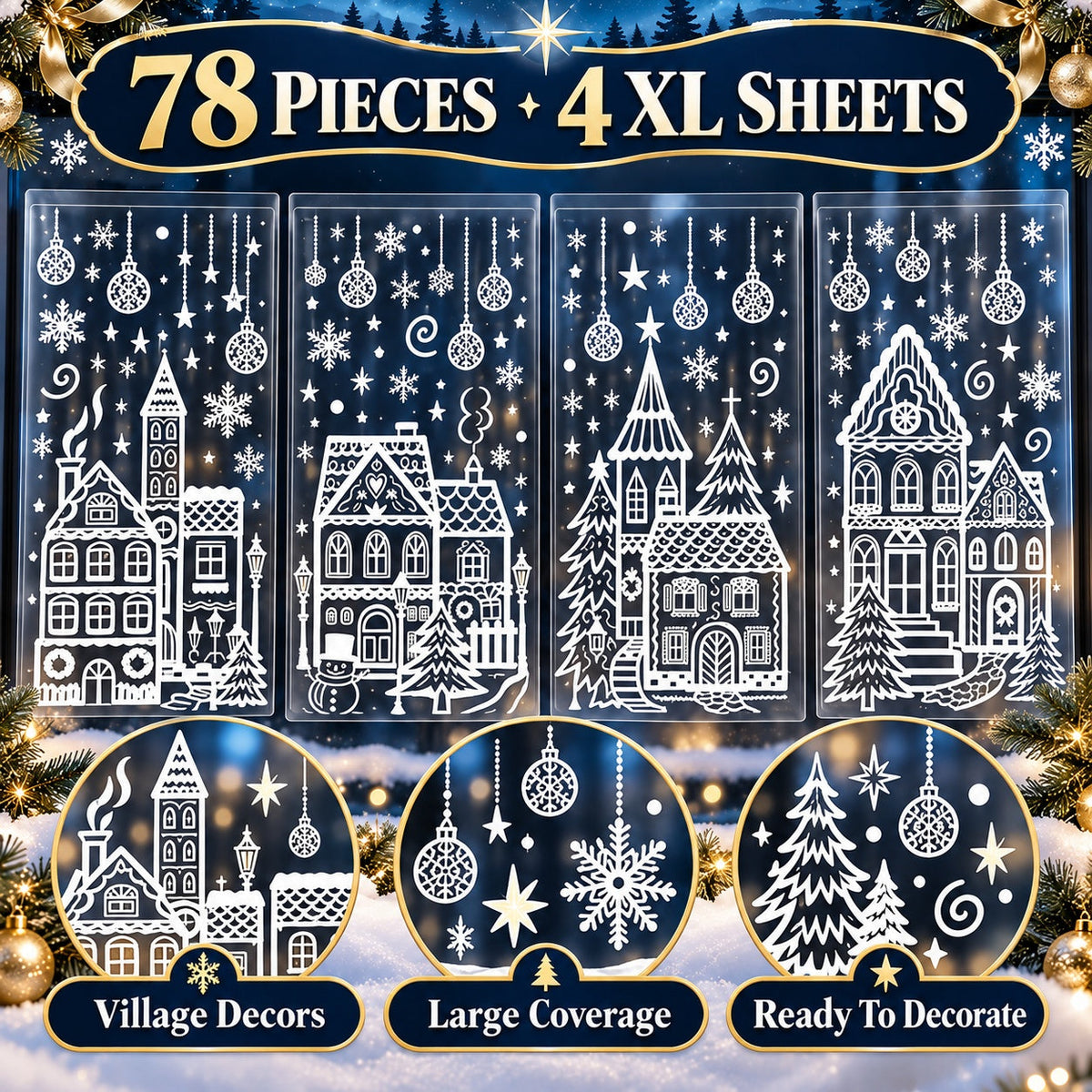 🎁🎄 Christmas Village Window Sticker Set