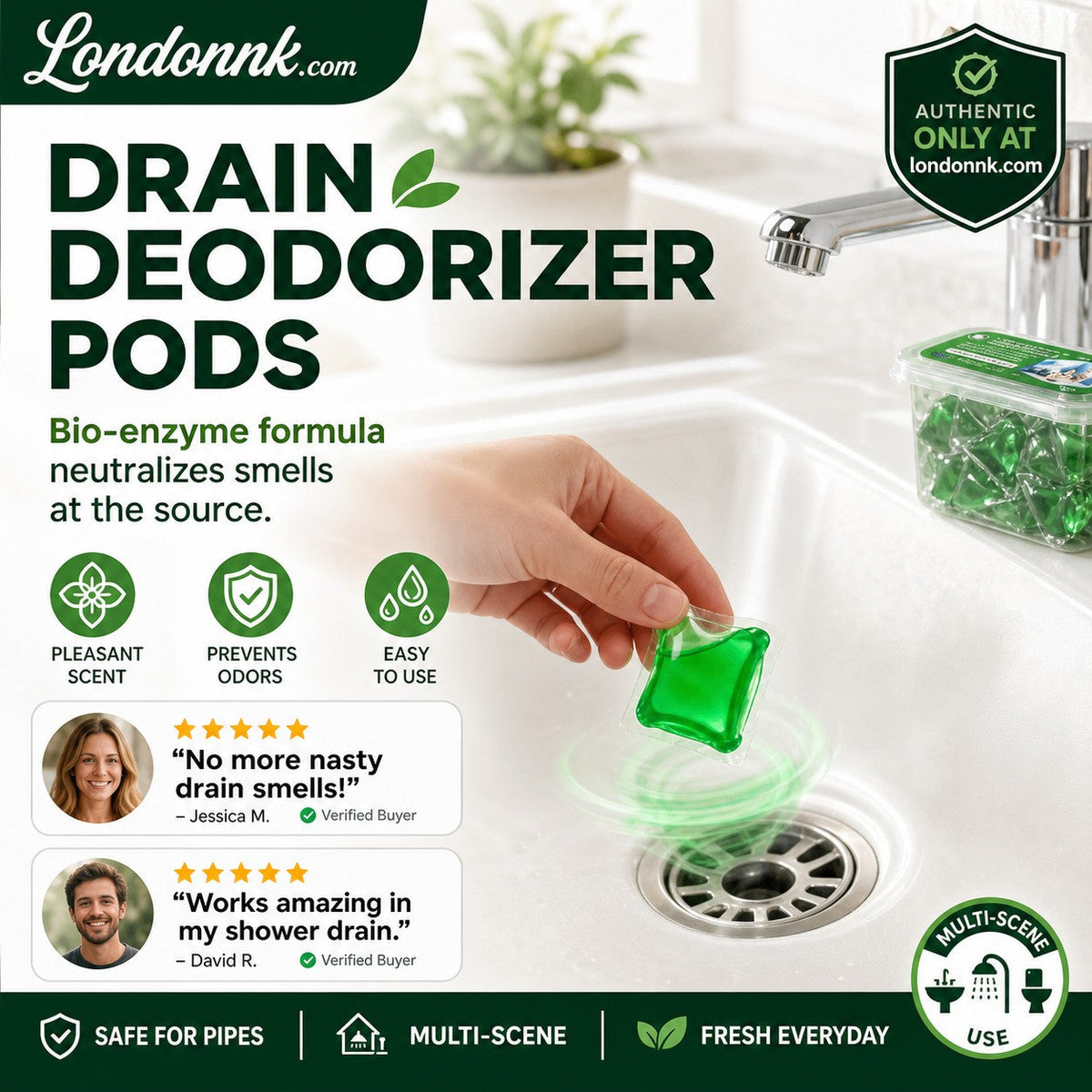 Turqelis™ Drain Deodorizer Pods – Bio‑enzyme formula neutralizes smells at the source. Instant fresh scent, no harsh chemicals. 🚰✅