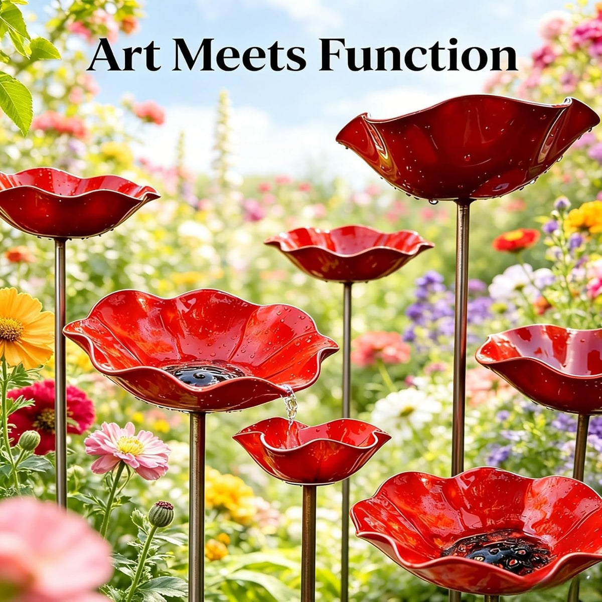 🎁Turqelis™ Handmade Metal Flower Garden Stake Bird Bath🐦