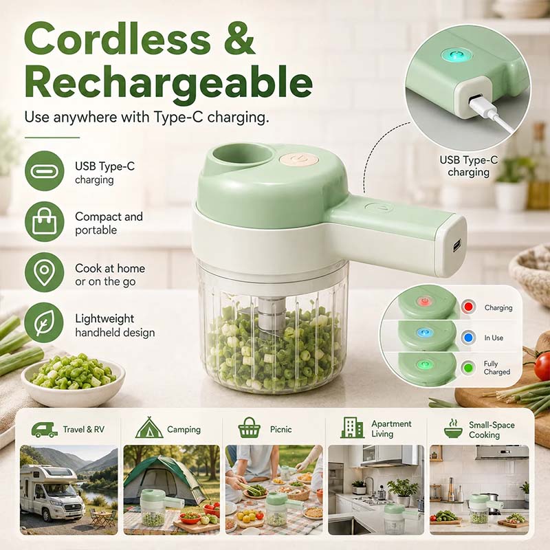 Turqelis™ 4-in-1 manual electric vegetable cutter set Multifunction cordless food processor