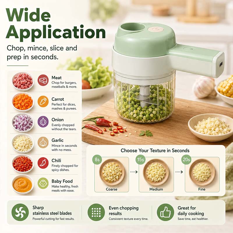 Turqelis™ 4-in-1 manual electric vegetable cutter set Multifunction cordless food processor