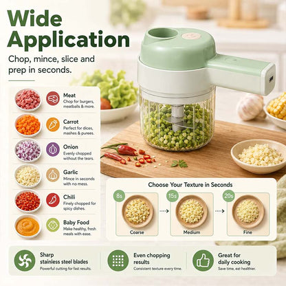 Turqelis™ 4-in-1 manual electric vegetable cutter set Multifunction cordless food processor