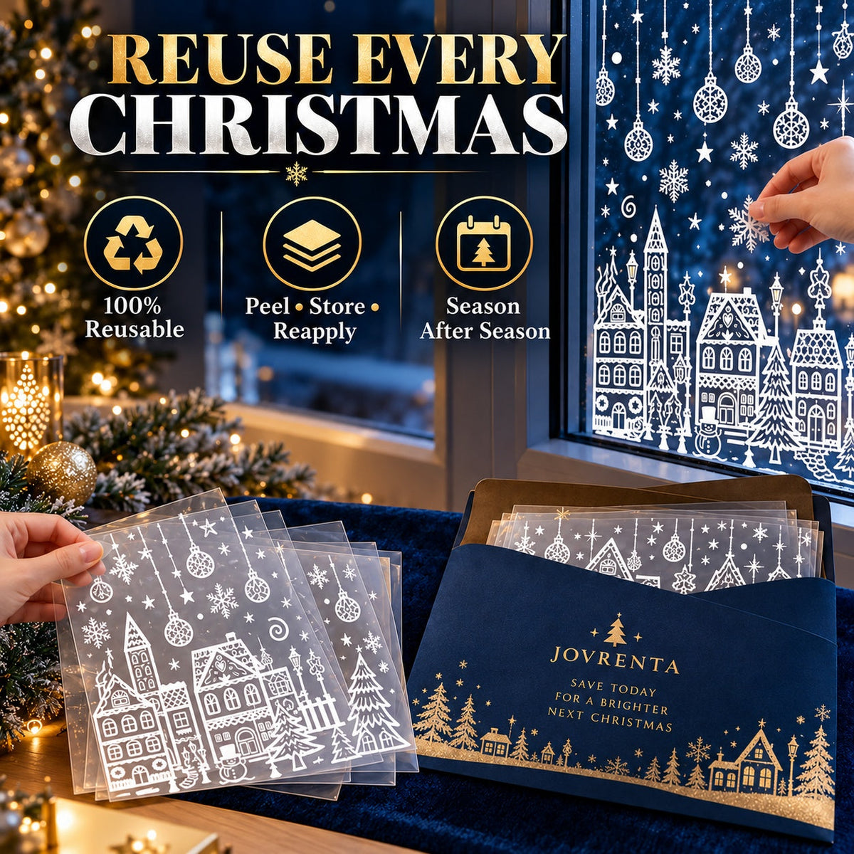 🎁🎄 Christmas Village Window Sticker Set (la)