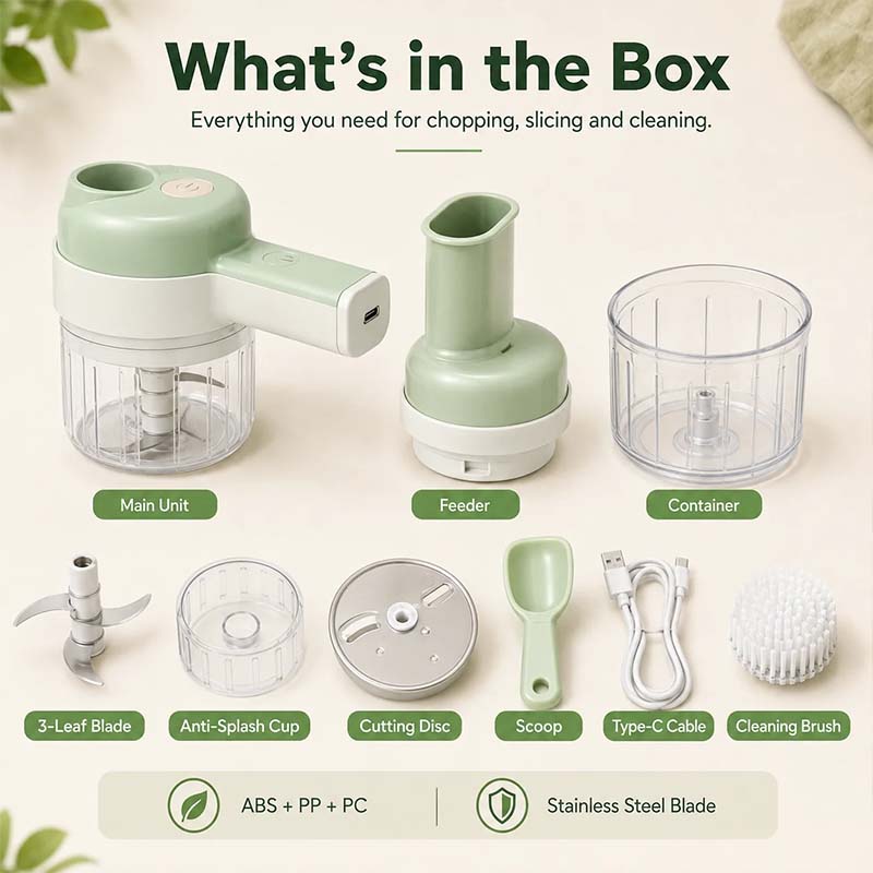 Turqelis™ 4-in-1 manual electric vegetable cutter set Multifunction cordless food processor