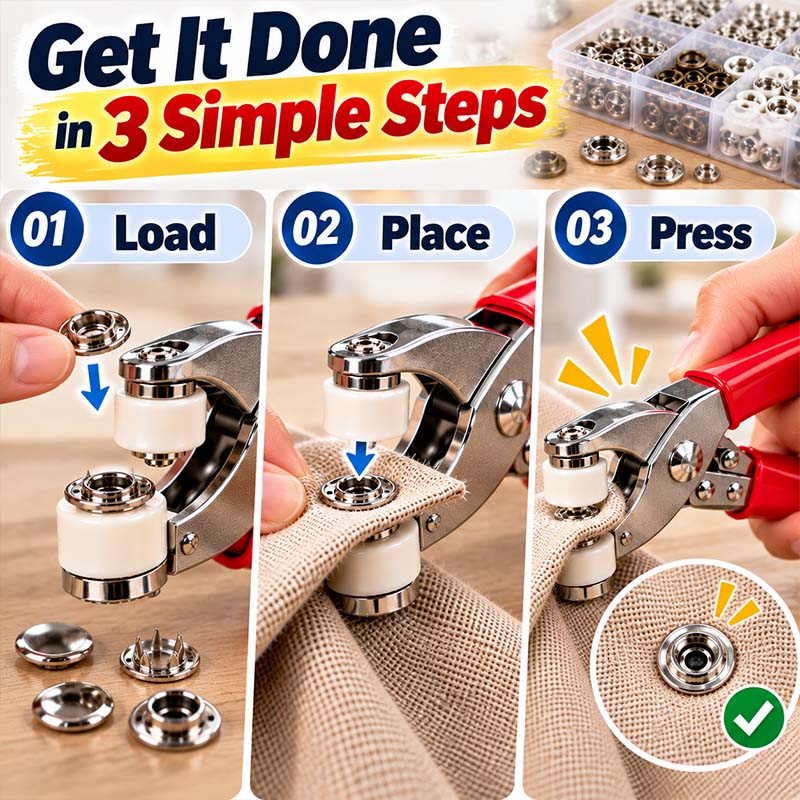 Turqelis™ Pro-Snap No-Sew Button Kit – Complete tools, easy use & durable fixes