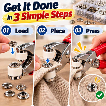 Turqelis™ Pro-Snap No-Sew Button Kit – Complete tools, easy use & durable fixes