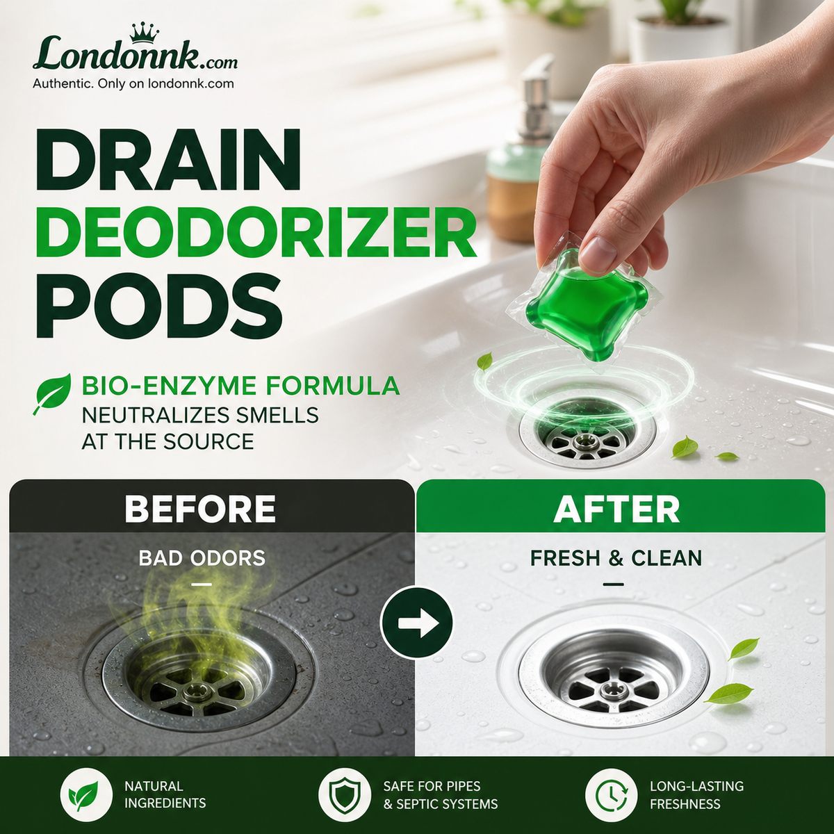 Turqelis™ Drain Deodorizer Pods – Bio‑enzyme formula neutralizes smells at the source. Instant fresh scent, no harsh chemicals. Say goodbye to embarrassing odours. 🚰✅ （offer)