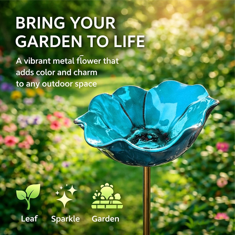 🎁Turqelis™ Handmade Metal Flower Garden Stake Bird Bath🐦