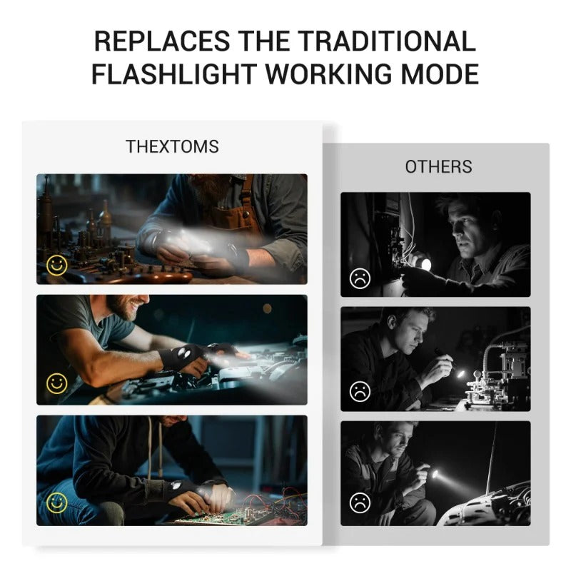 Turqelis™ LED Flashlight Gloves | Hands-Free Light for Work & Outdoors