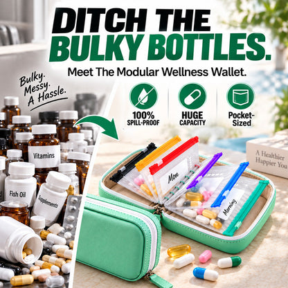 ★ Turqelis™ Modular Wellness Wallet – 7-Day Travel Pill & Vitamin Organizer Case