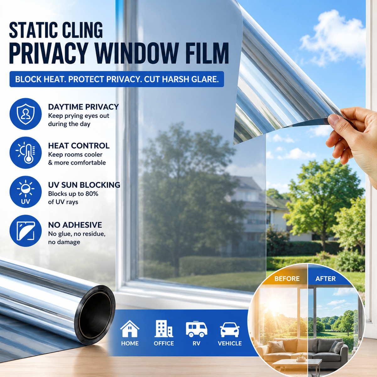 ☀️Turqelis™ Heat-Insulating Privacy Film – UV Protection, Easy Application & Perfect for Home & Office 🏠