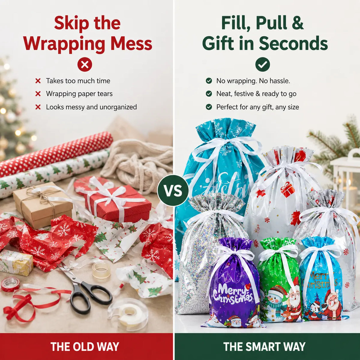 🎅Turqelis™ Drawstring Christmas Gift Bags (Biodegradable)🎁