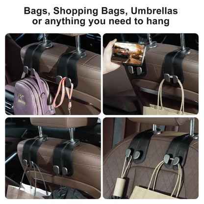 2-in-1 Leather Car Seat Hook & Phone Mount for Purses, Bags & Drinks (Offer)