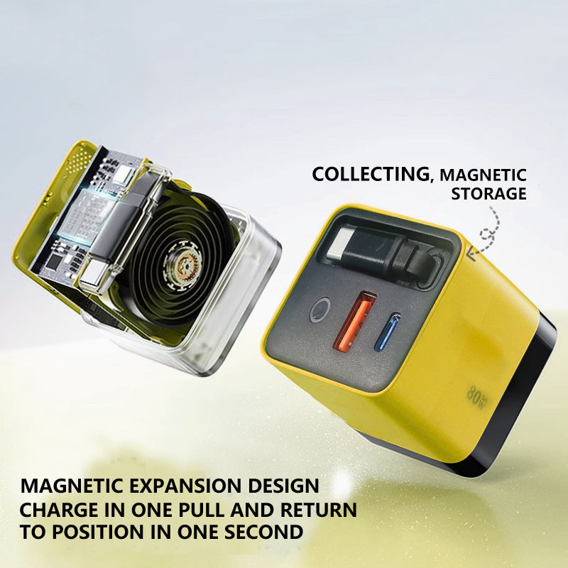 🔥3 in 1 GaN Charger,Scalable 80W MAX fast charger module with Type-C cable and 1 USB ports (Offer)