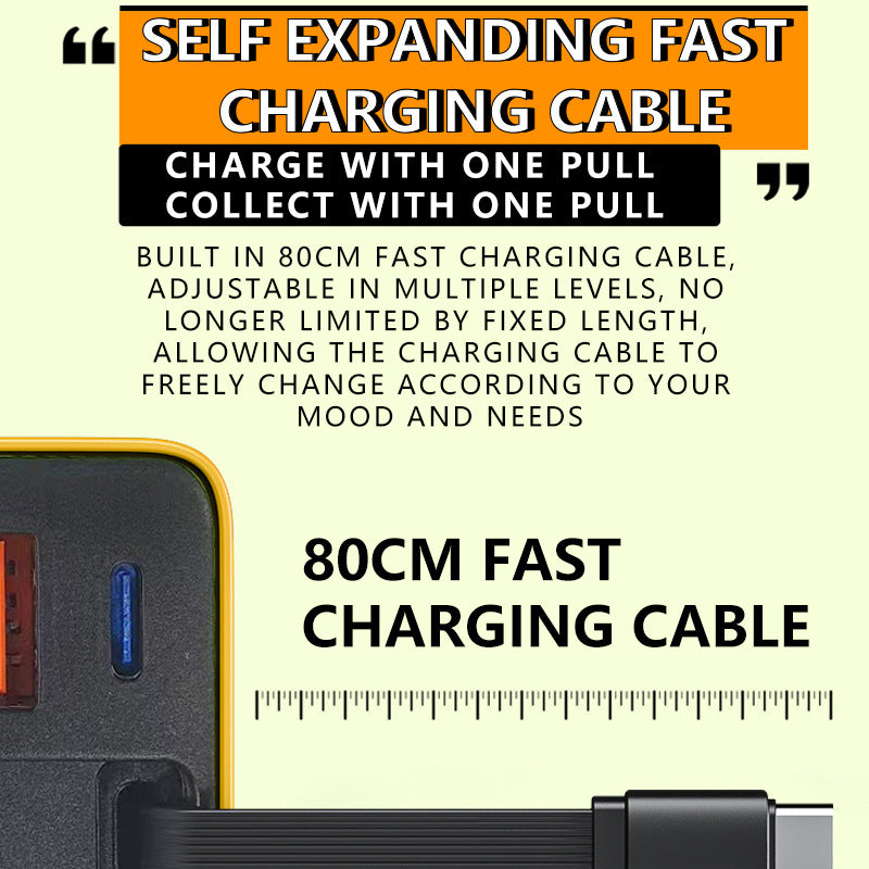 🔥3 in 1 GaN Charger,Scalable 80W MAX fast charger module with Type-C cable and 1 USB ports